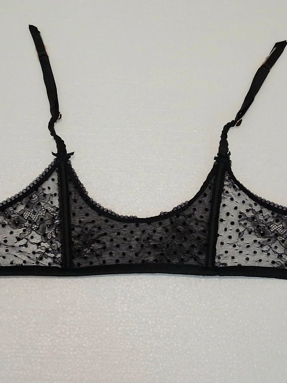 Victoria's Secret Black Lace Garter Belt with Polka-Dot Mesh XS